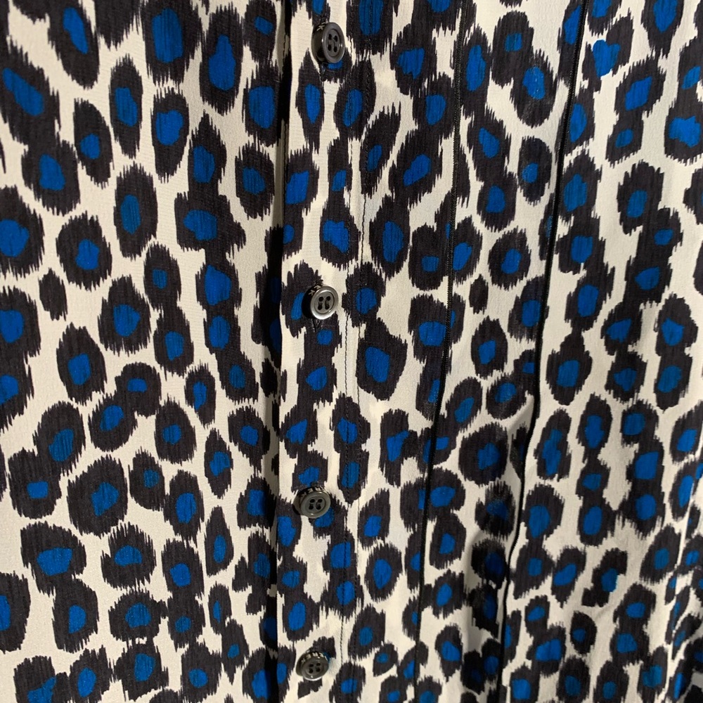 Derek Lam Womens Silk Shirtdress Blue Black Leopard Print Size 4 Quiet Luxury - Picture 2 of 7